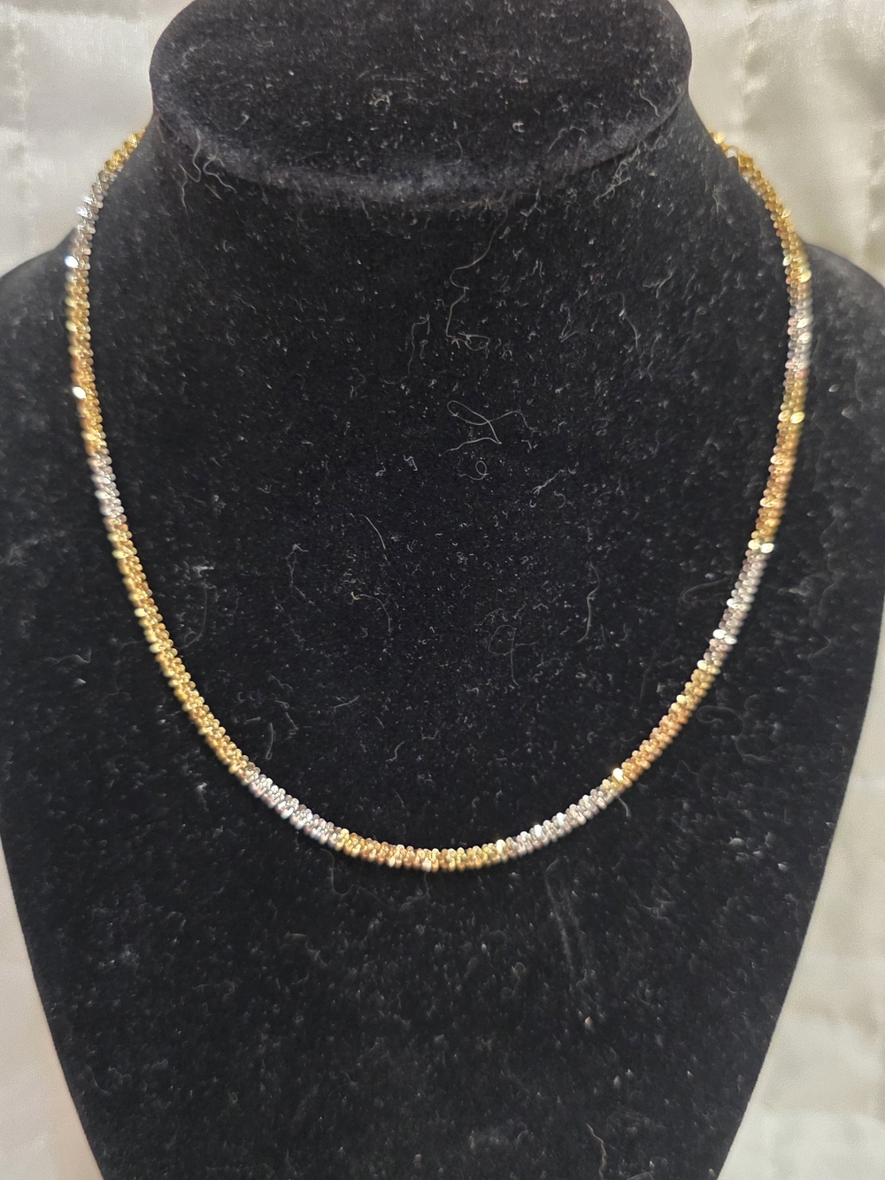 Two-Tone Gold Plat and Sterling Silver Rock Rope Faceted Bead Necklace for Women